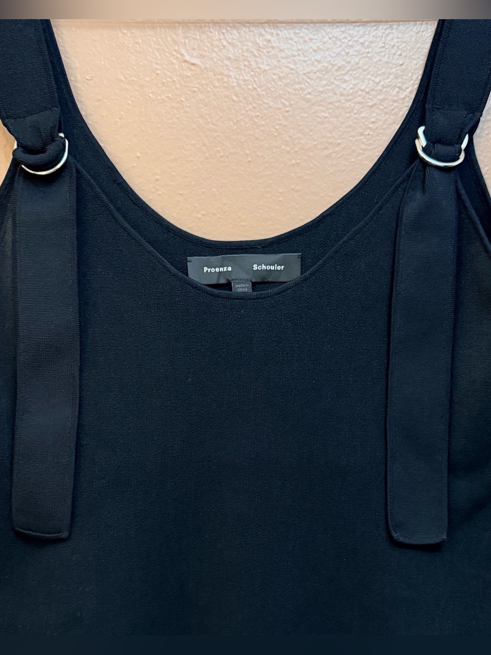 PROENZA SHOULER Black Scoop Neck Tank Wide Strap Ring Detail Knit Size L